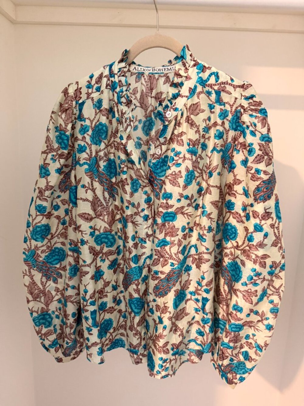 Alix of Bohemia Peacock Floral Ruffle Blouse -Medium